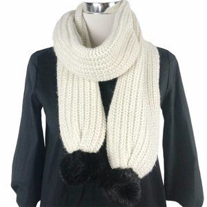 Kate Spade Cream Metallic Black Pom Pom Scarf